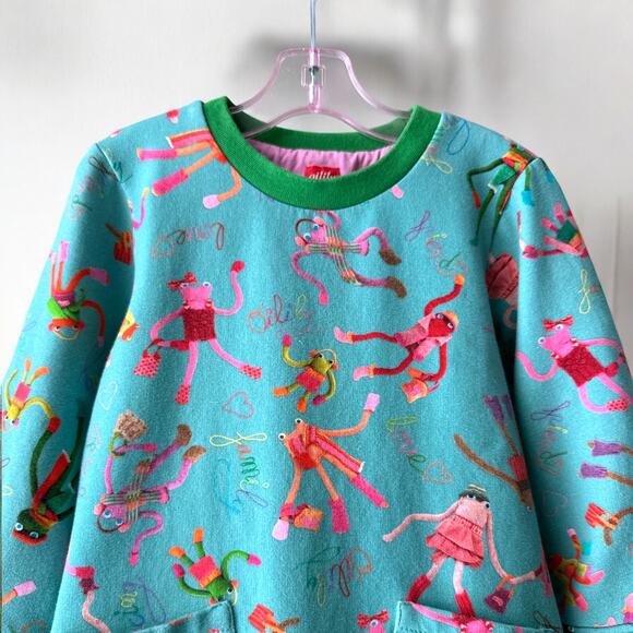 Oilily Organic Cotton Sweatshirt Dress and Striped Tights Size 104 (4T) Blue - Picture 4 of 16